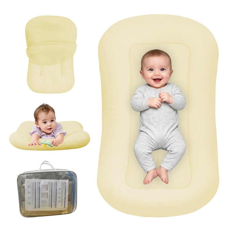 PGONEEE Baby Lounger for Newborn, Bionic Design Baby Lounger, Soft Organic Cotton Breathable Lounger for Infants 0-18 Months (Yellow) - Image 1
